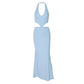 Sexy Cut Out Deep V Backless Fishtail Maxi Dress Summer Blue Party Dresses Women Elegante Evening Gown