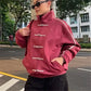 Ladies Stand Collar Zip Up Outerwear Chinese Frog Buttons Side Striped Oversized Loose Suede Jacket Vintage Streetwear