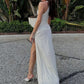 Sleeveless High Split Pleated Long Dresses Sexy White Holiday Dresses for Woman