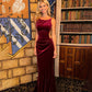 Velvet Red Backless Ruched Long Maxi Dress Sexy Elegant Evening Party Dresses Dinner Outfits Women