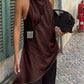 Women Backless Halter Crop Top Solid Color Satin Slip Tank Top Casual Office Ladies Off Shoulder Evening Party Vests