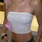 Rhinestone Applique Tank Tops Women Hottie Chic Halter Backless Patchwork Stretch Coquette Midnight Party Clubwear