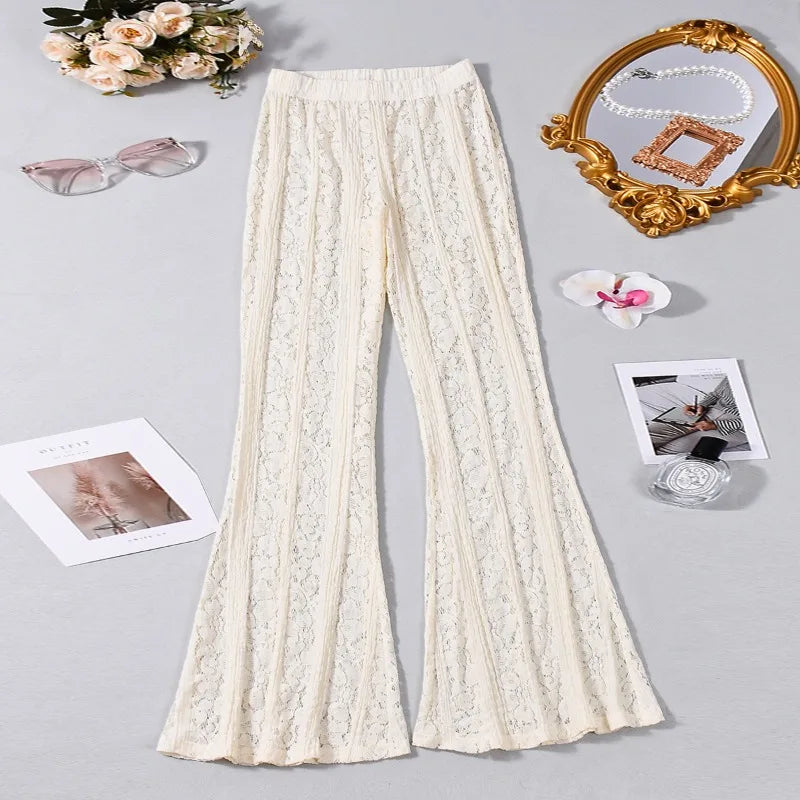 Low-rise Lace Flare Trousers See Through Bell Bottom Pants Woman Clothing Fall 2026
