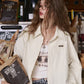 Women's Striped Crop Blouse with Lapel Collar, Casual Long Sleeve Top for Everyday Wear, Chic Asymmetrical Hem Shirt