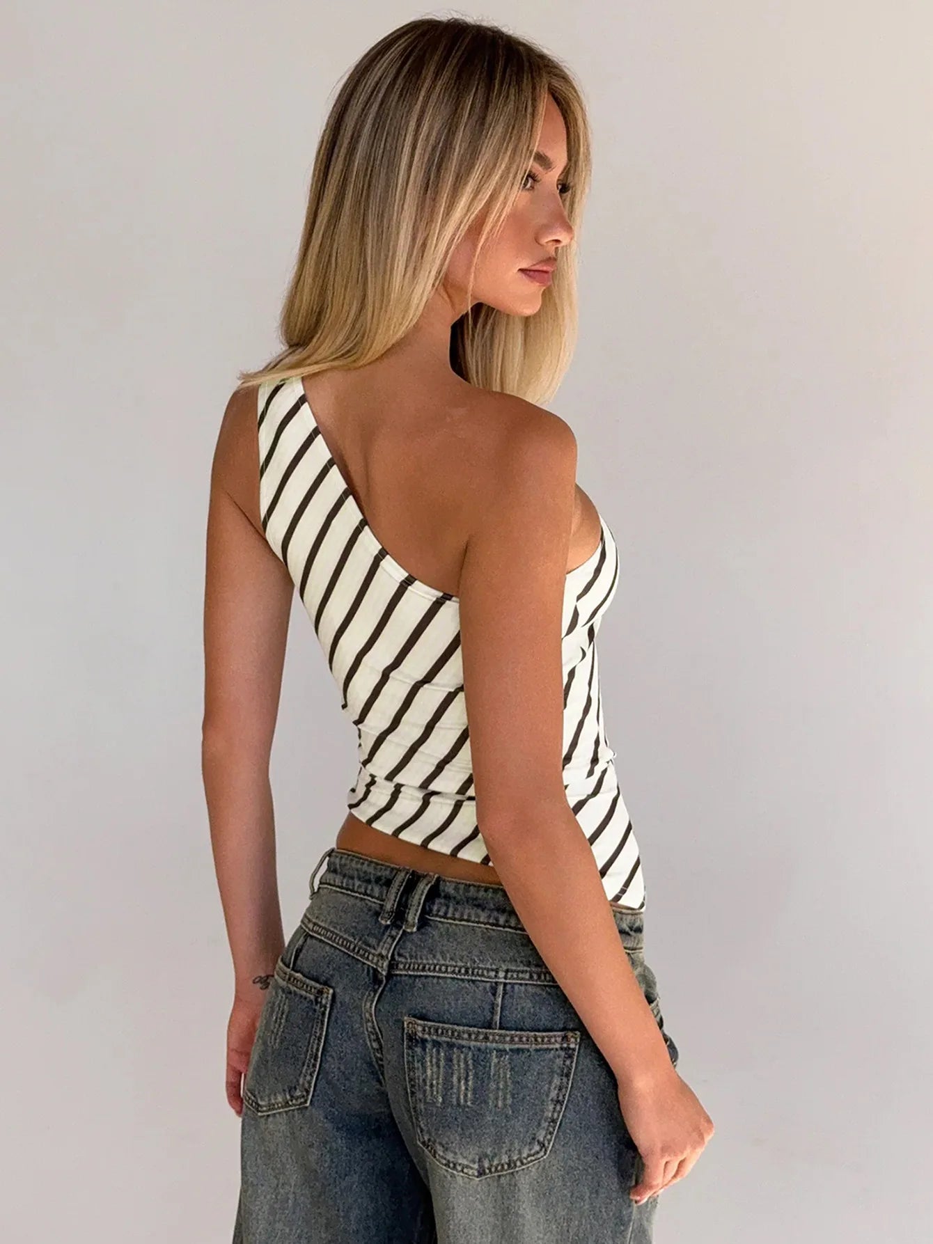 Asymmetric Lace Up One Shoulder Tank Top Striped Sleeveless Cropped Tops Fashion 2026 Summer Clothes for Women