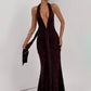 Halter Deep V Neck Sexy Maxi Dress Women Gown Fashion Sleeveless Backless Draped Ruched Club Party Long Dress Female
