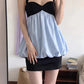 Patchwork Dress Women Halter Sleeveless Backless Folds Sweet Style Summer New Trend Street Commute Daily Mini Bodycon