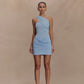 Mesh One Shoulder Corsets Mini Dresses Elegant Sexy Blue Summer Dress Woman 2025 Party Outfits