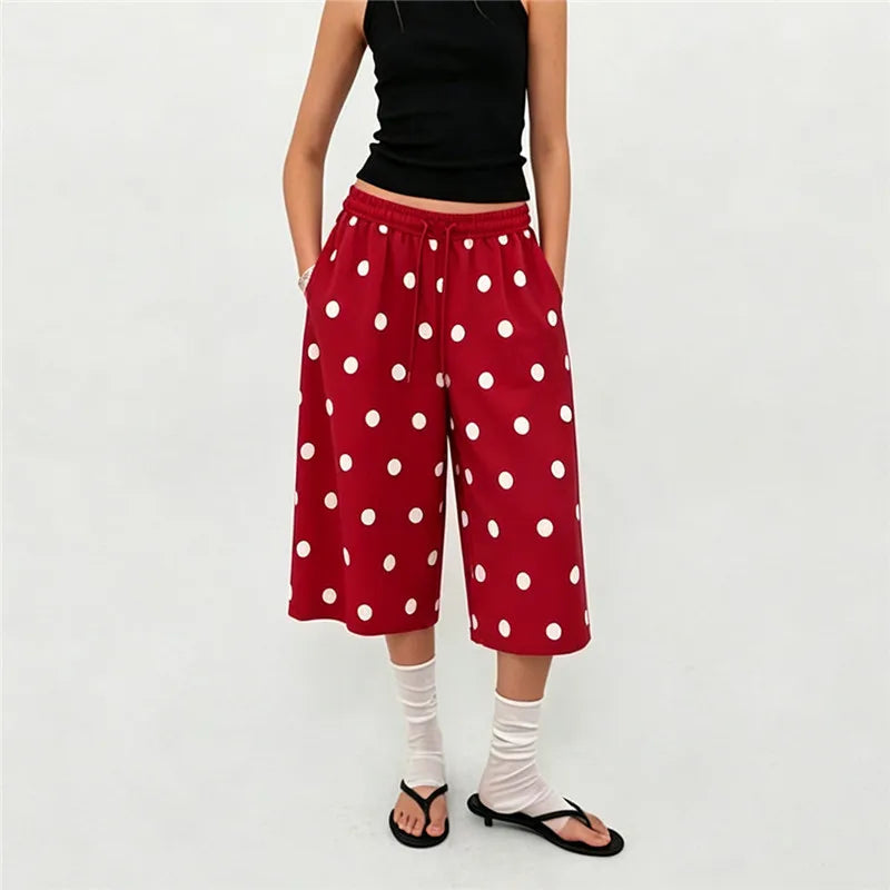 Ladies Raw Edge Bermuda Sweat Pants Elastic Drawstring Waist Loose Wide Leg Casual Knee Length Capri Jogger Trousers