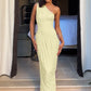 One Shoulder Pleated Long Dresses Asymmetrical Elegant Summer Dress Woman 2025 Resort Wear
