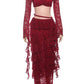 Sexy Jacquard 2 Piece Set Women Patchwork Crop Tops+Tierred Plait High Waist Skirts Matching Midnight Prom Party Clubwear