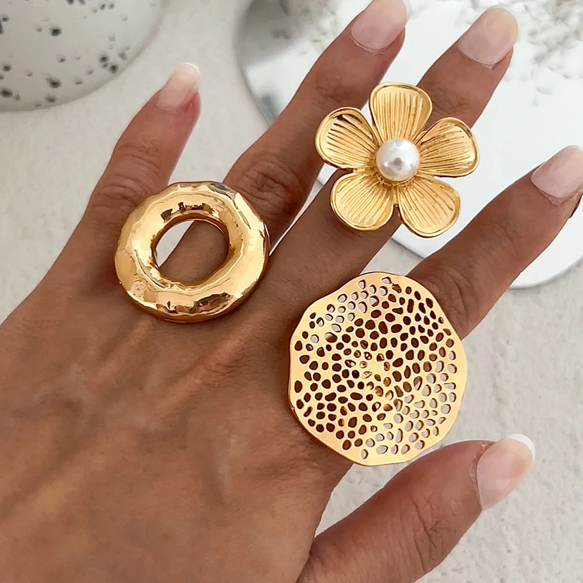 Creative Unique Metal Petal Flower Branch Open Ring Women Punk Gold Color Geometric Adjustable Rings Y2K Couple Jewelry