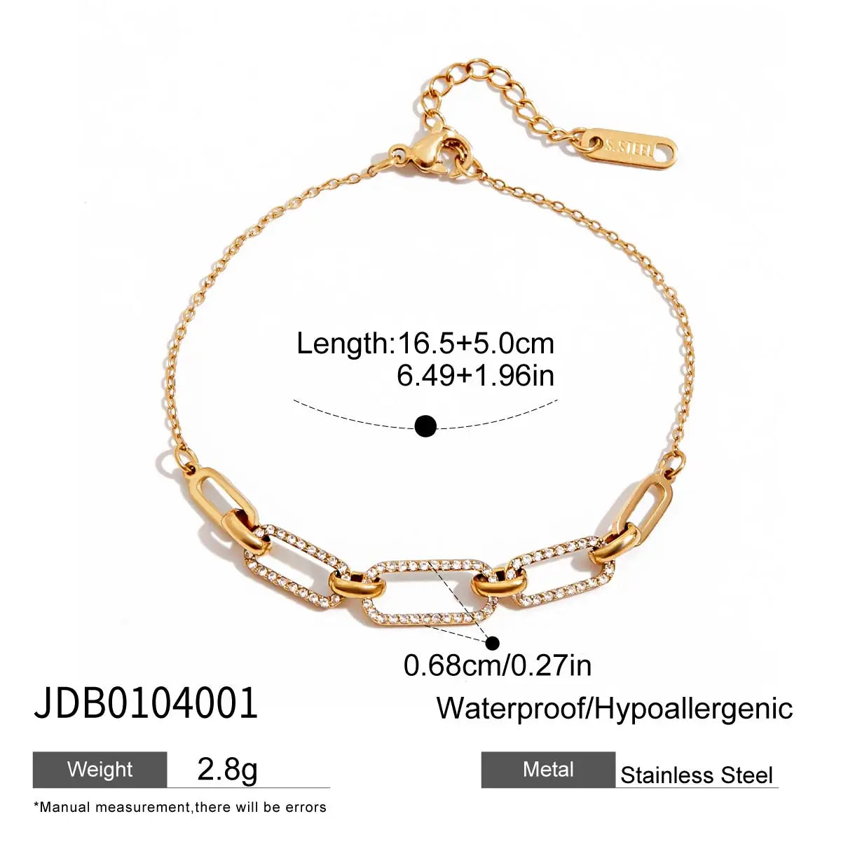Zircon Star Metal Chain Bracelet Bangle Gold Plated Stainless Steel Watproof Summer Trendy Wrist Jewelry For Women