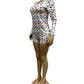 Colorful Polka Dot Print 2-Piece Set Women o-Neck Button Full Sleeve t-Shirt Fashion Suit +Elastic Waist Simple Short