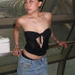 Sexy Tank Tops Women Bandage Hollow Patchwork Low-Neck Folds Solid Midnight Hottie Summer Trend Music Festival Streetwear