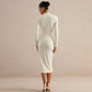 Long Sleeve Mock Neck Midi Dress Side Ruched High Split Fitted Elegant Autumn Dresses 2026