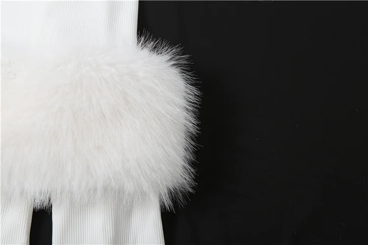 Plush Patchwork 2-Piece Set Women Slash Neck Long Sleeve t-Shirts+Elastic Waist Skirts Winter Trend Fashion Elegant Suits