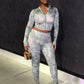 Twig Print Women Tracksuit Two Piece Set Tight Stretch Full Sleeve Crop Jacket+Leggings Matching Streetwear Outfits