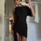 Oblique Shoulder Backless Irregular Sexy Mini Dress For Women Fashion Sleeveless Draped Ruched Club Dress Elegant