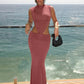 Cutout Backless Sexy Maxi Dress Women Elegant High Neck Sleeveless Ruched Bodycon Club Party Beach Long Dress Female