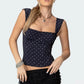 Women's Y2K Polka Dot Corset Top Wide Strap Square Neck Lace Trim Bustier Cami Crop Top Sexy Party Club Vest Shirts