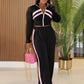 Contrast Patchwork 2 Piece Set Women Tracksuit Full Sleeve Zip Crop Jacket+Straight Pants Elastic Casual Streetwear