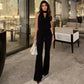 Deep V Neck Backless Flared Jumpsuit Fall 2025 Fashion Woman One Piece Black Jumpsuits Sexy Club Outfits
