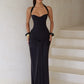 Halter Backless Sexy Maxi Dress Women Elegant Sleeveless Ruched Waist Draped Bodycon Club Party Evening Cocktail Dress
