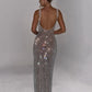 Sequins Backless Sexy Maxi Dress For Women Gown Fashion Sparkle Square Collar Sleeveless Bodycon Club Long Dress
