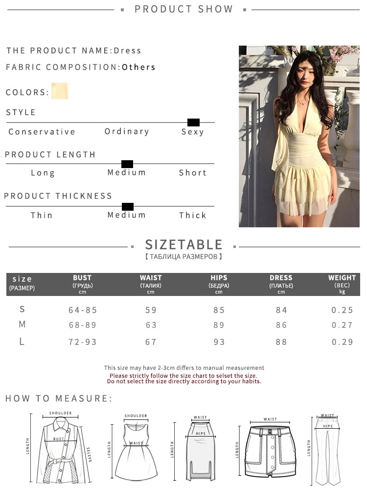 Tierred Dress Women Halter Backless Sleeveless v-Neck Tassel Skinny Elegant Summer Fashion Sweet Chic Mini Bodycon