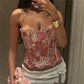 Sexy Print Hollow Out Corset Top Women Slim Bandage Strapless Backless Sleeveless Female Tops Summer Lady Y2k Party Vest