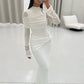 Mesh Patchwork Long Sleeve Maxi Dress White Elegant Dresses for Woman for Party Evening Gown Fall Winter 2025