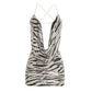 Sequins Patchwork 2 Piece Set Woman Zebra Stripes Swing Collar Backless Tank Tops+Mini Skirts Street Wild Style Suits