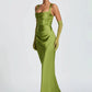Satin Backless Sexy Maxi Dress Women Elegant Halter Off-shoulder Sleeveless Lace-up Bodycon Club Party Long Dresses