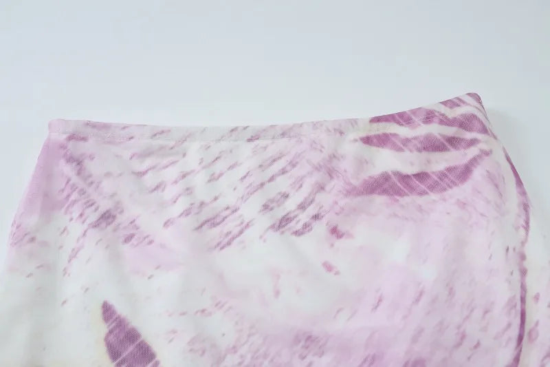 Purple Floral Sexy Two Piece Set Mesh Halter Top Long Skirts Summer Co Ord Set Woman Beach Vacation Outfits