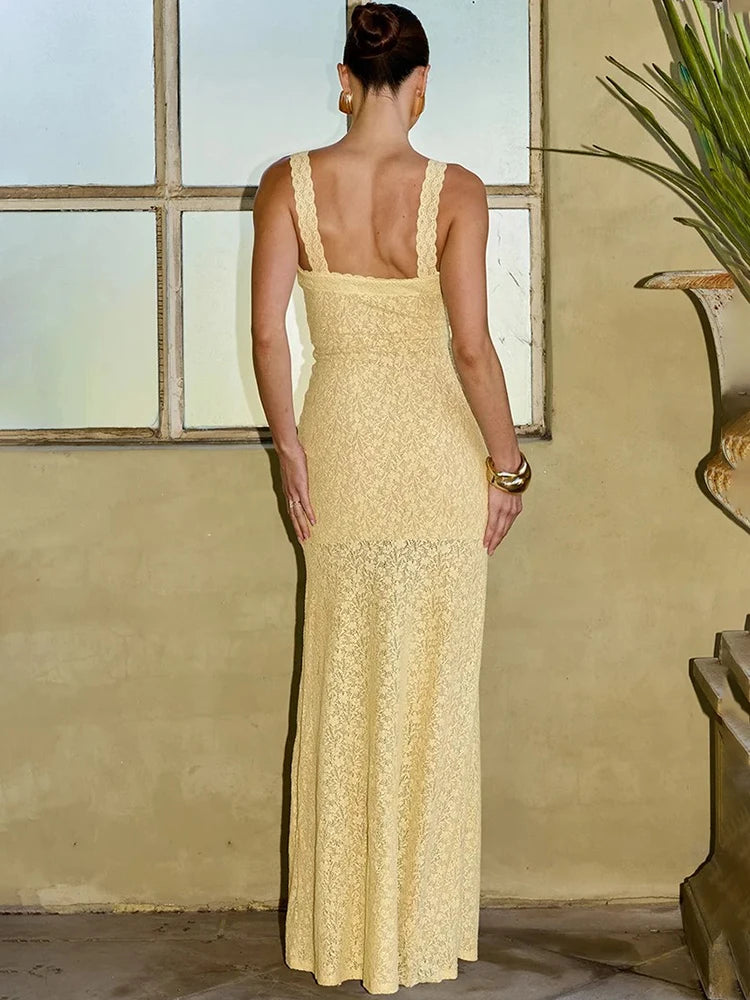 Women Lace Sexy Maxi Dress Deep V Neck Ruched Bodycon Dress High Slit Sleeveless Evening Party Cocktail Formal Dresses