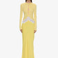 Women Color Block Maxi Dress Long Sleeve Cutout Mesh Top With Lace Trim Bodycon Mermaid Long Evening Party Dress
