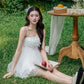 Puffy Hem Dress Women Feather Tassel Bow Decoration Sweet Style Fashion Summer Birthday Party Elegant Mini Bodycon