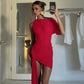 Asymmetrical One Shoulder Ruched Draped Mini Dress Red Sexy Dresses for Birthday Woman Party Club Outfits