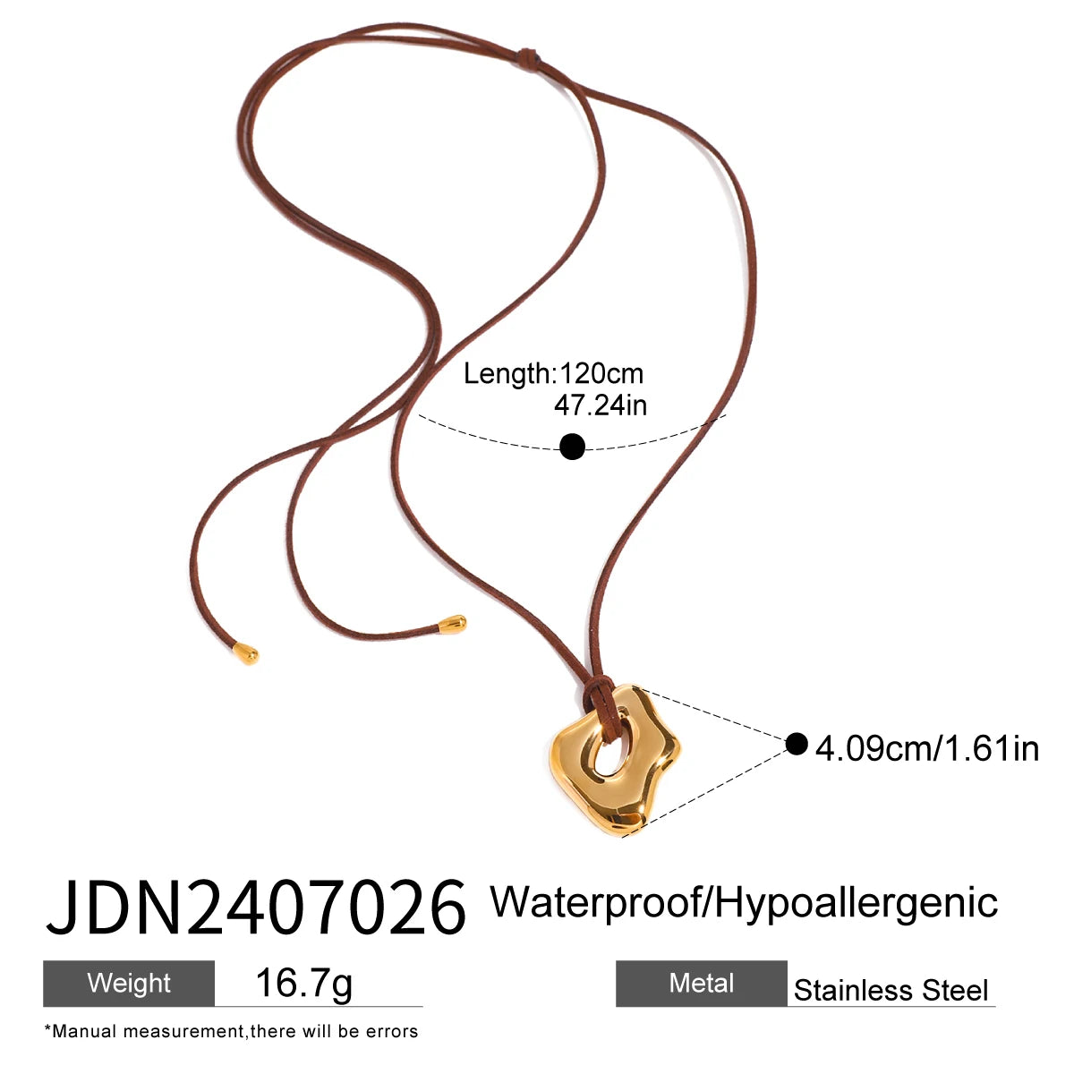 Trendy Stainless Steel Waterproof Irregular Geometric Metal Wax Rope Necklace Gold Silver For Women Jewelry Gift