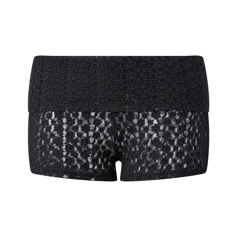 Women Knitted Fold Over Shorts Slim Fit Ribbed Knit Mini Shorts Y2k Foldover Low Rise Sexy Micro Bottoms Streetwear