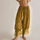Bohemian Floral Print Lace Trim Cropped Bloomers High Waist Drawstring Loose Casual Pants for Women Loungewear Sleepwear