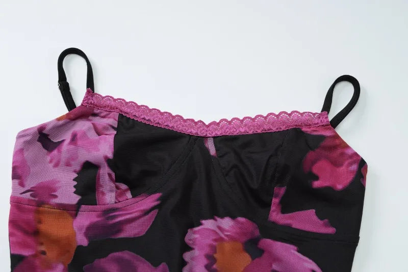 Beautiful Flower Printed Spaghetti Strap Backless Long Dresses Summer Vacation Outfits Woman Dress Elegance