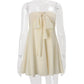 Satin Strapless Bow Mini Dress Women Elegant Ruched Tube Top A Line Dress for Summer Vacation Party Wedding Guest