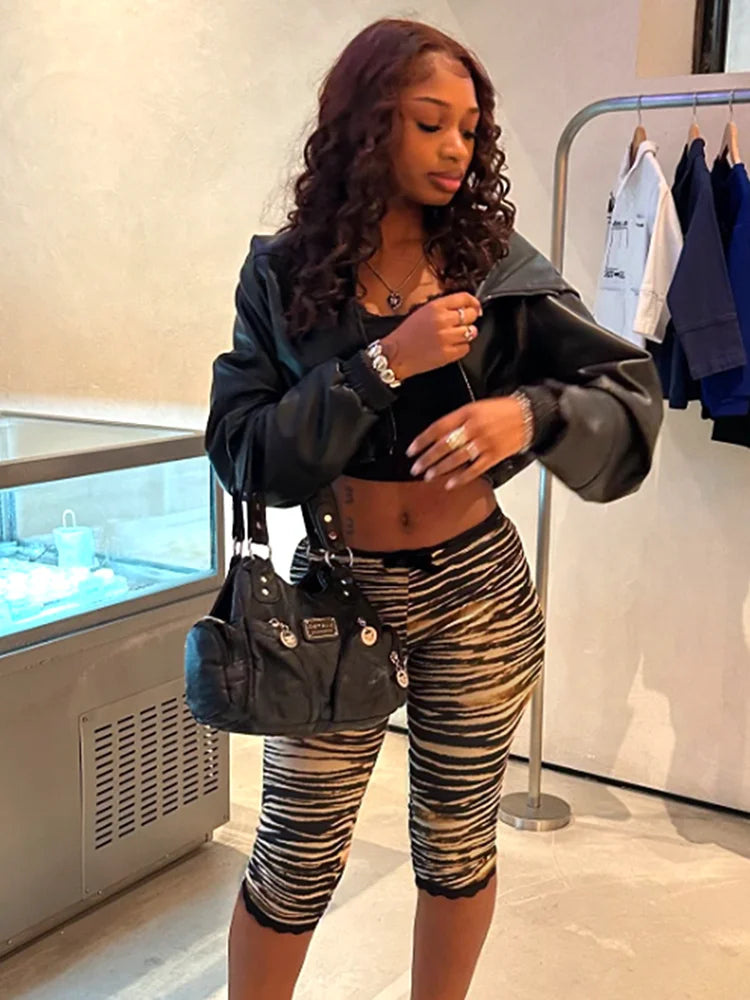Lace Edge Patchwork Crop Pants Women Leopard Print Skinny Peach Hip Hot Girls Street Hipster Sexy Wild Trend Bottoms