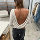 Y2k Aesthetic Low Back Blouse Women Open Back Shirt Long Sleeve Backless Boat Neck Blouse Going Out Workout Outfit