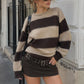 Y2K American Street Women Striped Crew Neck Knit Pullover Loose Long Sleeve Sweater Retro Preppy Fall Winter Jumper