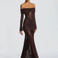 Off-shoulder Long Sleeve Sexy Maxi Dress Women Fashion Lace See Through Strapless Backless Bodycon Club Party Dresses