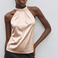 Elegant Satin Halter Neck Tank Tops Women's Sleeveless Solid Color T Shirt Basic Crop Tops Fashion Summer Party Clubwear