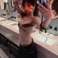 Casual Fashion Camisole Tops Woman Leather Patchwork Low-Neck Backless Skinny Stretch Daily High Street Style Vests